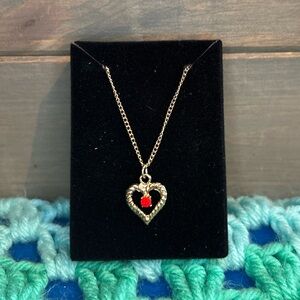 Vintage Heart Pendant Necklace With Stimulated Ruby